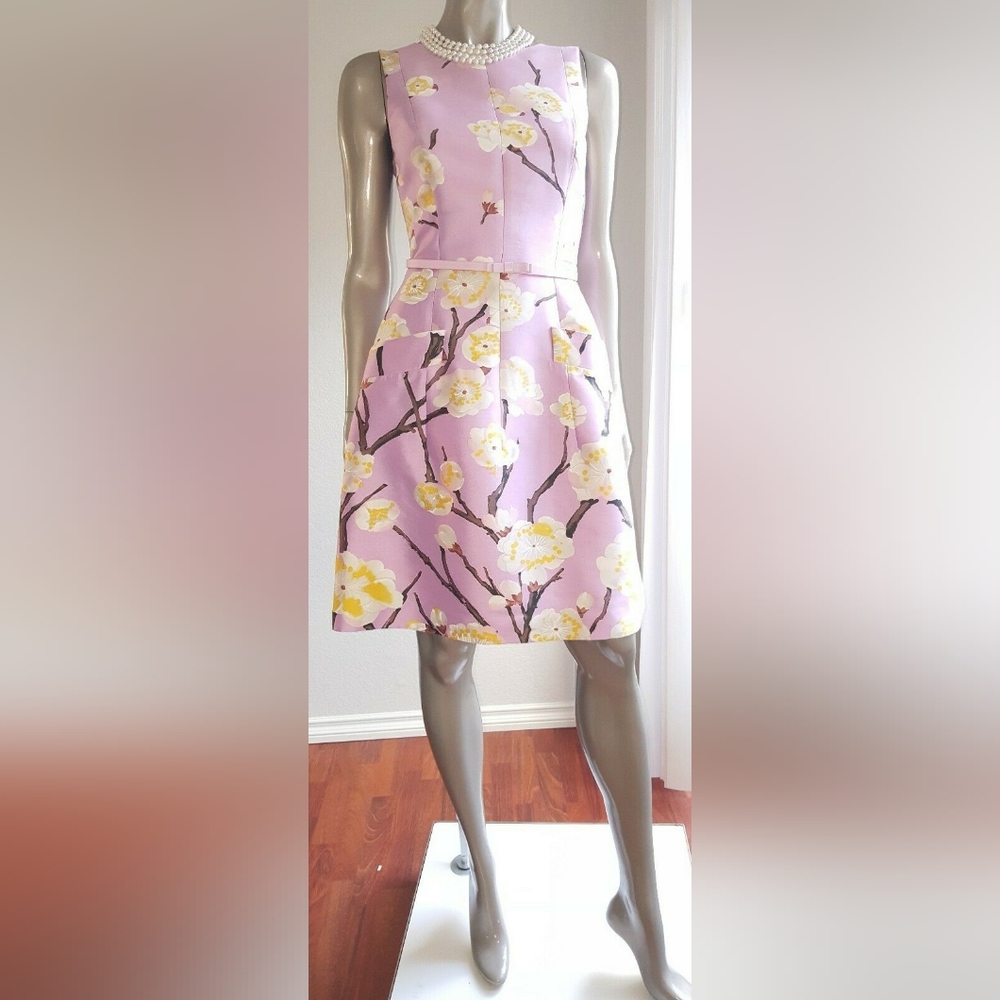 SOLD$2,590 OSCAR DE LA RENTA STUNNING CHERRY BLOSSOM SILK WOOL DRESS US 4 - Picture 8 of 16